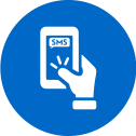 capfin sms phone icon in white on blue background